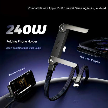 🔥¡Oferta relámpago de Año Nuevo!🏆 ¡Más de 50.000 unidades vendidas!💥 Cable cargador con soporte invisible 2 en 1: cable de carga rápida de 240 W con soporte para teléfono integrado.