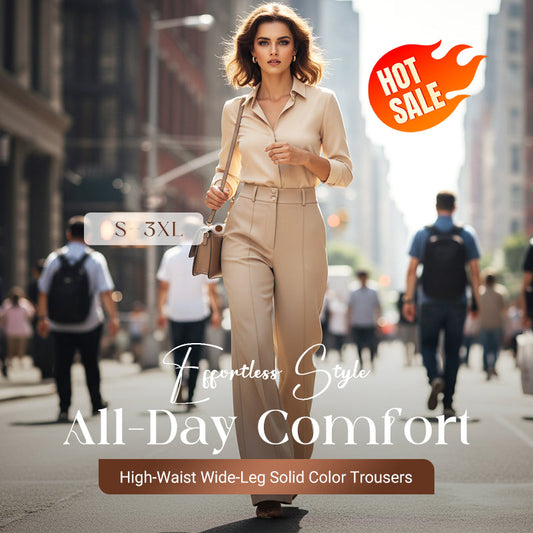 Pantalones anchos de cintura alta para mujer, de color liso