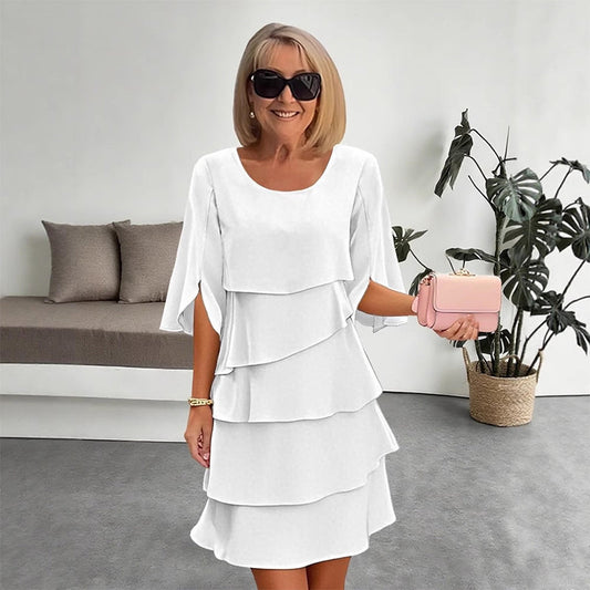 🎁 ¡50 % DE DESCUENTO! Elegante vestido con mangas con volantes en capas para mujer: un estilo sencillo para cualquier ocasión 💃