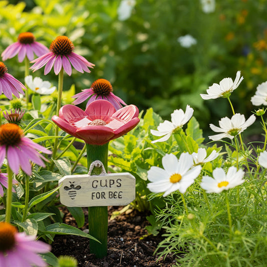 🌿🌸 Bebedero de abejas de cerámica con forma de flor💦🐝Práctico dispensador de agua para abejas, resistente a la intemperie y sostenible: ¡respetuoso con los insectos!