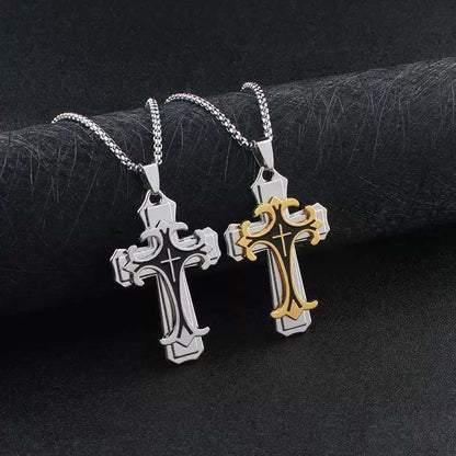 ✝️Collar de Cruz Hip-Hop para Hombre | Acero Inoxidable, Diseño Bicolor con Patrones ✨ 50% OFF – Último Día!