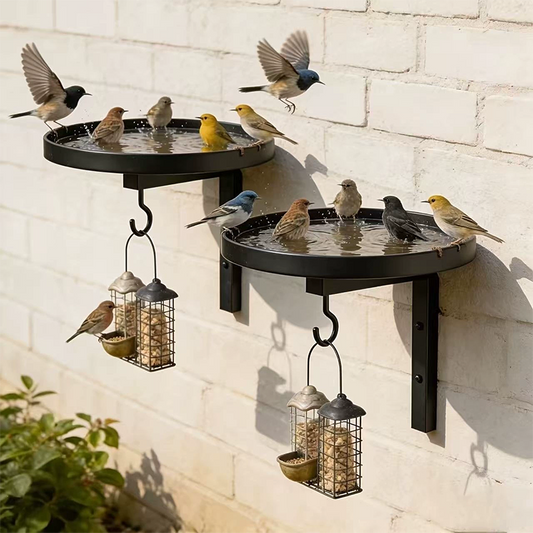 Baño para pájaros de metal para montaje en pared – Acabado bronce antiguo 🐦🛁🧱🏡